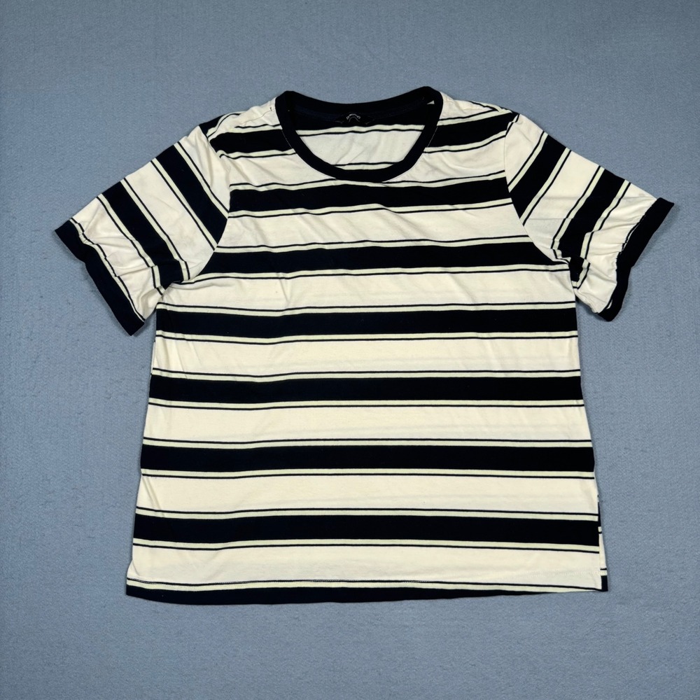 Dokotoo T-Shirt Womens XL Cream Black Striped Short Sleeve Crew Neck Casual Tee
